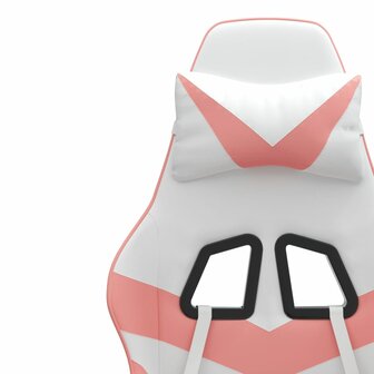 Gamestoel draaibaar met voetensteun kunstleer wit en roze 10