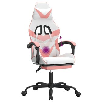 Gamestoel draaibaar met voetensteun kunstleer wit en roze 12