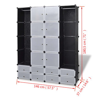 Kast modulair met 18 vakken 37x146x180,5 cm zwart en wit 7