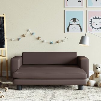 Kinderbank met voetensteun 100x50x30 cm kunstleer bruin 1