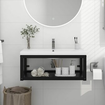Wastafelframe wandgemonteerd 79x38x31 cm ijzer zwart 1