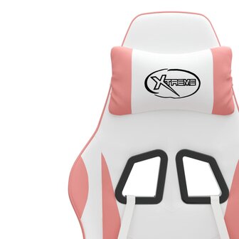Gamestoel met voetensteun kunstleer wit en roze 12