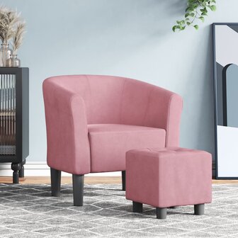 Kuipstoel met voetenbank fluweel roze 1