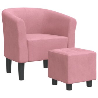 Kuipstoel met voetenbank fluweel roze 2