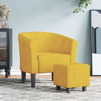 Kuipstoel met voetenbank fluweel geel 1