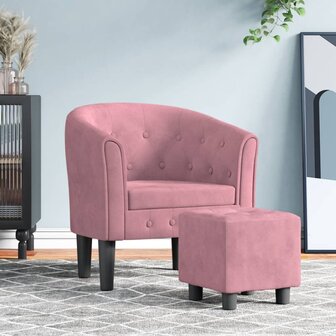 Kuipstoel met voetenbank fluweel roze 1