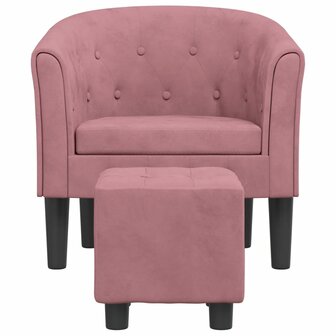 Kuipstoel met voetenbank fluweel roze 3