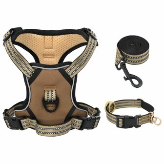 Hondentuigje met riem en halsband verstelbaar S bruin 3
