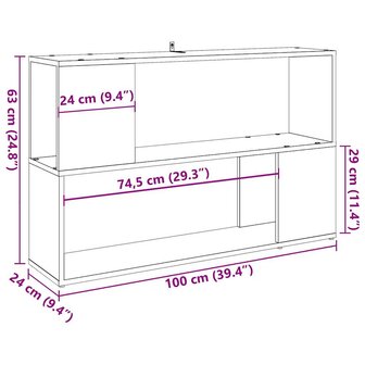 Boekenkast 100x24x63 cm bewerkt hout oud houtkleurig 9