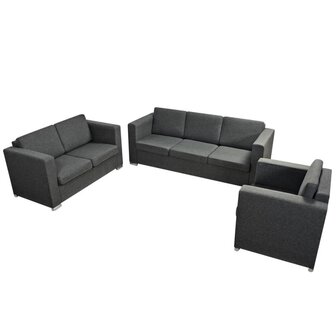 3-delig Bankstel stof donkergrijs  3