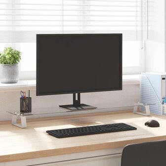 Monitorstandaard 100x20x8 cm gehard glas en metaal wit 1