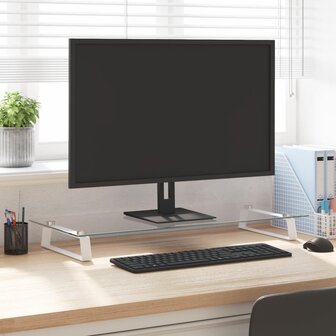 Monitorstandaard 80x35x8 cm gehard glas en metaal wit 1