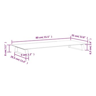 Monitorstandaard 80x35x8 cm gehard glas en metaal wit 8
