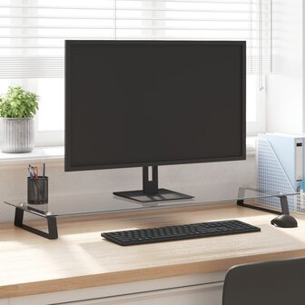 Monitorstandaard 100x35x8 cm gehard glas en metaal zwart 1