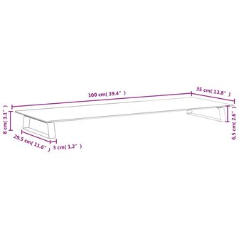 Monitorstandaard 100x35x8 cm gehard glas en metaal zwart 8