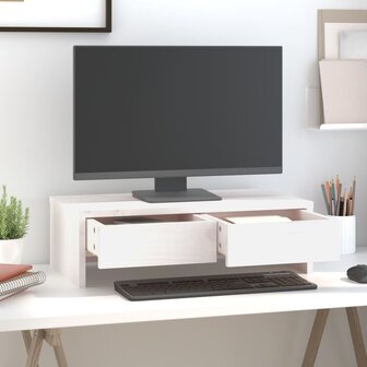 Monitorstandaard 50x27x15 cm massief grenenhout wit 3