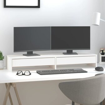 Monitorstandaard 100x27x15 cm massief grenenhout wit 1