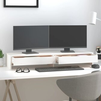 Monitorstandaard 100x27x15 cm massief grenenhout wit 3