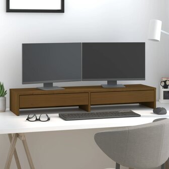 Monitorstandaard 100x27x15 cm massief grenenhout honingbruin 1