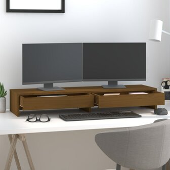 Monitorstandaard 100x27x15 cm massief grenenhout honingbruin 3