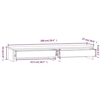 Monitorstandaard 100x27x15 cm massief grenenhout honingbruin 9