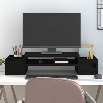 Monitorstandaard 70x27,5x15 cm massief grenenhout zwart 1