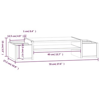 Monitorstandaard 70x27,5x15 cm massief grenenhout zwart 8