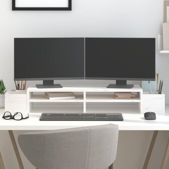 Monitorstandaard 100x27,5x15 cm massief grenenhout wit 1
