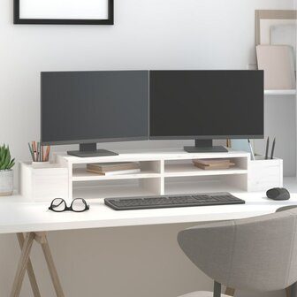 Monitorstandaard 100x27,5x15 cm massief grenenhout wit 3