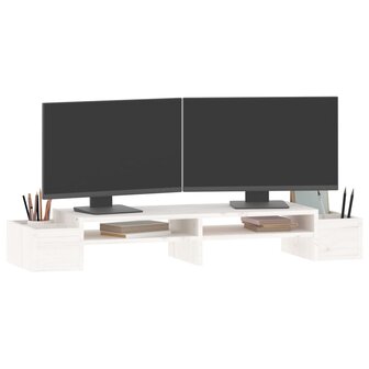 Monitorstandaard 100x27,5x15 cm massief grenenhout wit 4