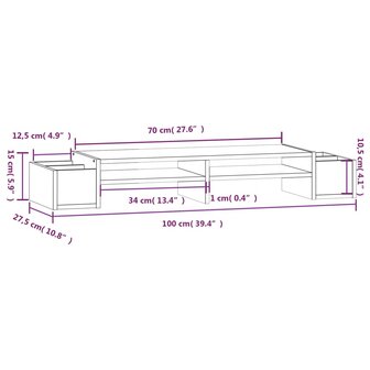 Monitorstandaard 100x27,5x15 cm massief grenenhout wit 8