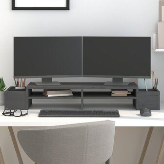 Monitorstandaard 100x27,5x15 cm massief grenenhout grijs 1