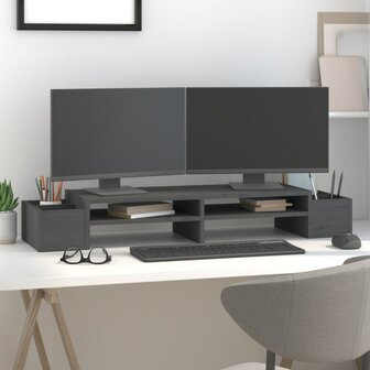 Monitorstandaard 100x27,5x15 cm massief grenenhout grijs 3