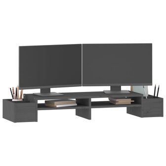 Monitorstandaard 100x27,5x15 cm massief grenenhout grijs 4