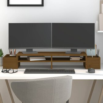 Monitorstandaard 100x27,5x15 cm massief grenenhout honingbruin 1
