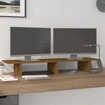 Monitorstandaard 100x27x15 cm massief grenenhout honingbruin 1