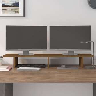 Monitorstandaard 100x27x15 cm massief grenenhout honingbruin 3