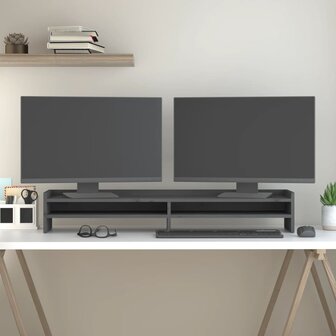 Monitorstandaard 100x24x16 cm massief grenenhout grijs 1