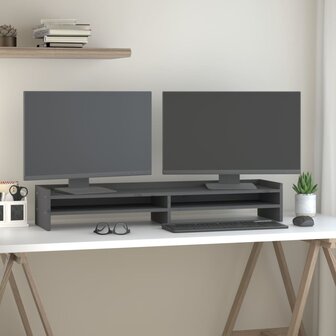 Monitorstandaard 100x24x16 cm massief grenenhout grijs 3