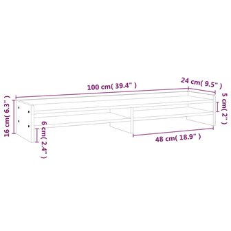 Monitorstandaard 100x24x16 cm massief grenenhout grijs 8
