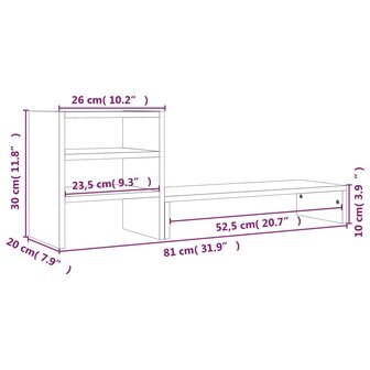 Monitorstandaard 81x20x30 cm massief grenenhout wit 10