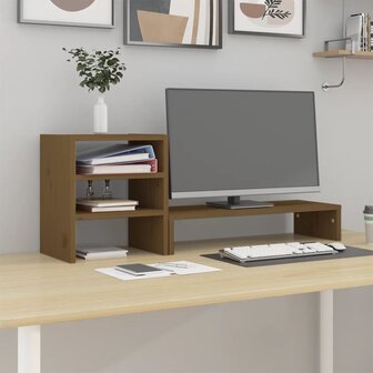 Monitorstandaard 81x20x30 cm massief grenenhout honingbruin 1