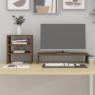 Monitorstandaard 81x20x30 cm massief grenenhout honingbruin 3