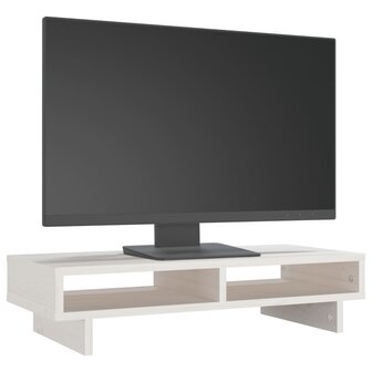 Monitorstandaard 60x27x14 cm massief grenenhout wit 4