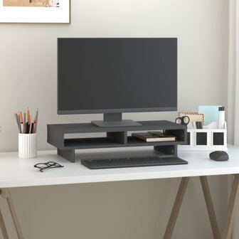 Monitorstandaard 60x27x14 cm massief grenenhout grijs 1