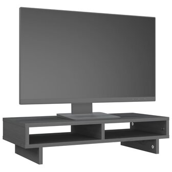 Monitorstandaard 60x27x14 cm massief grenenhout grijs 4