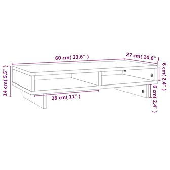 Monitorstandaard 60x27x14 cm massief grenenhout grijs 8