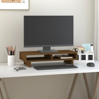 Monitorstandaard 60x27x14 cm massief grenenhout honingbruin 1