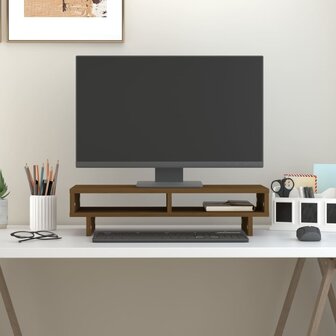 Monitorstandaard 60x27x14 cm massief grenenhout honingbruin 3