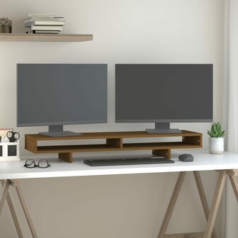 Monitorstandaard 100x27x14 cm massief grenenhout honingbruin 1